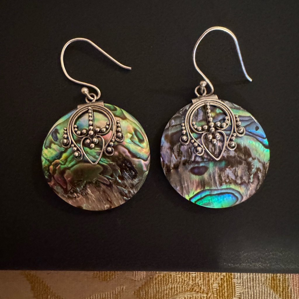 Iridescent Abalone Drop Earrings With Silver Accents - Women Jewelry
